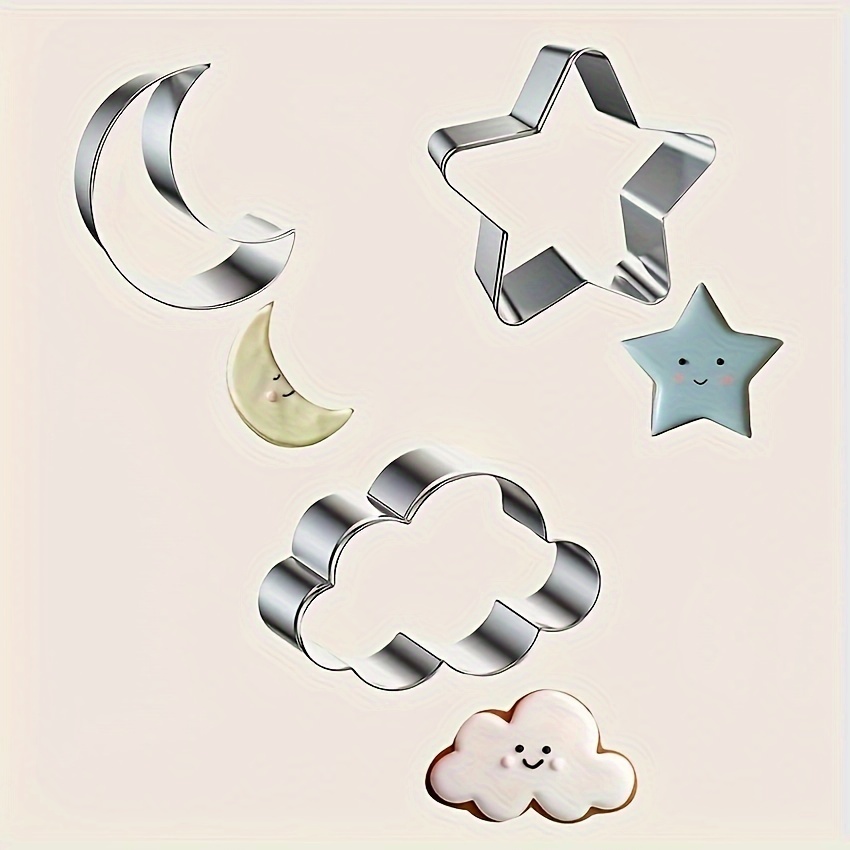 

3pcs Stainless Steel Cookie Cutter Set With Stars, Moon And Clouds