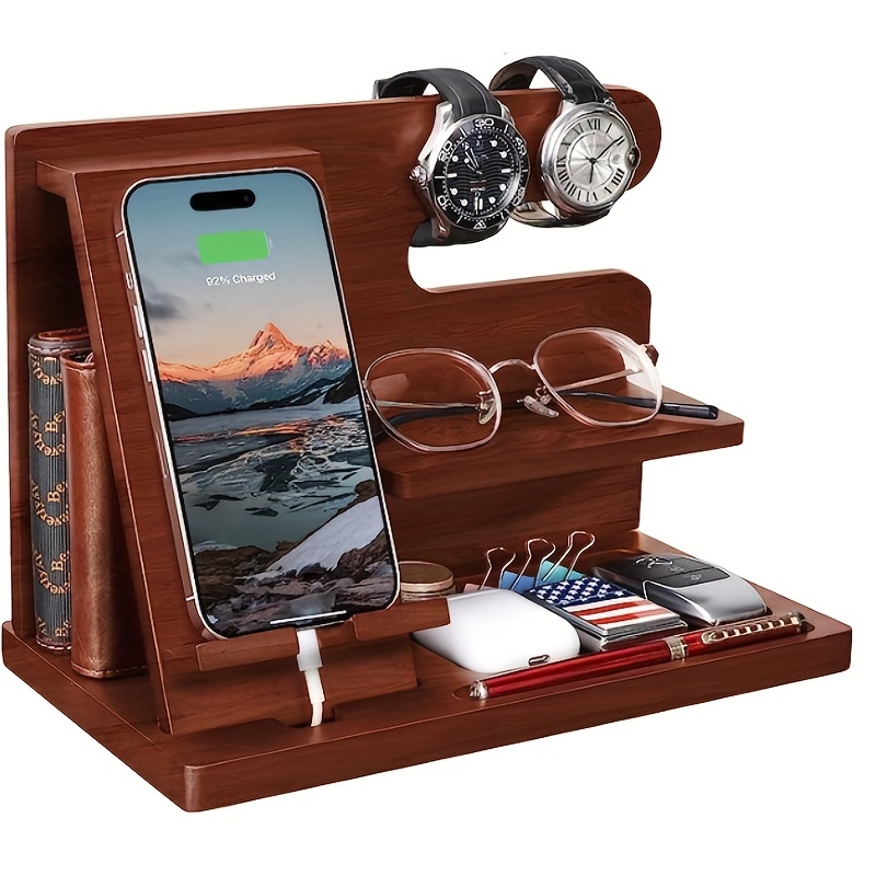 Side Table Organizer, Wallet Phone Holder, Walnut Phone Stand