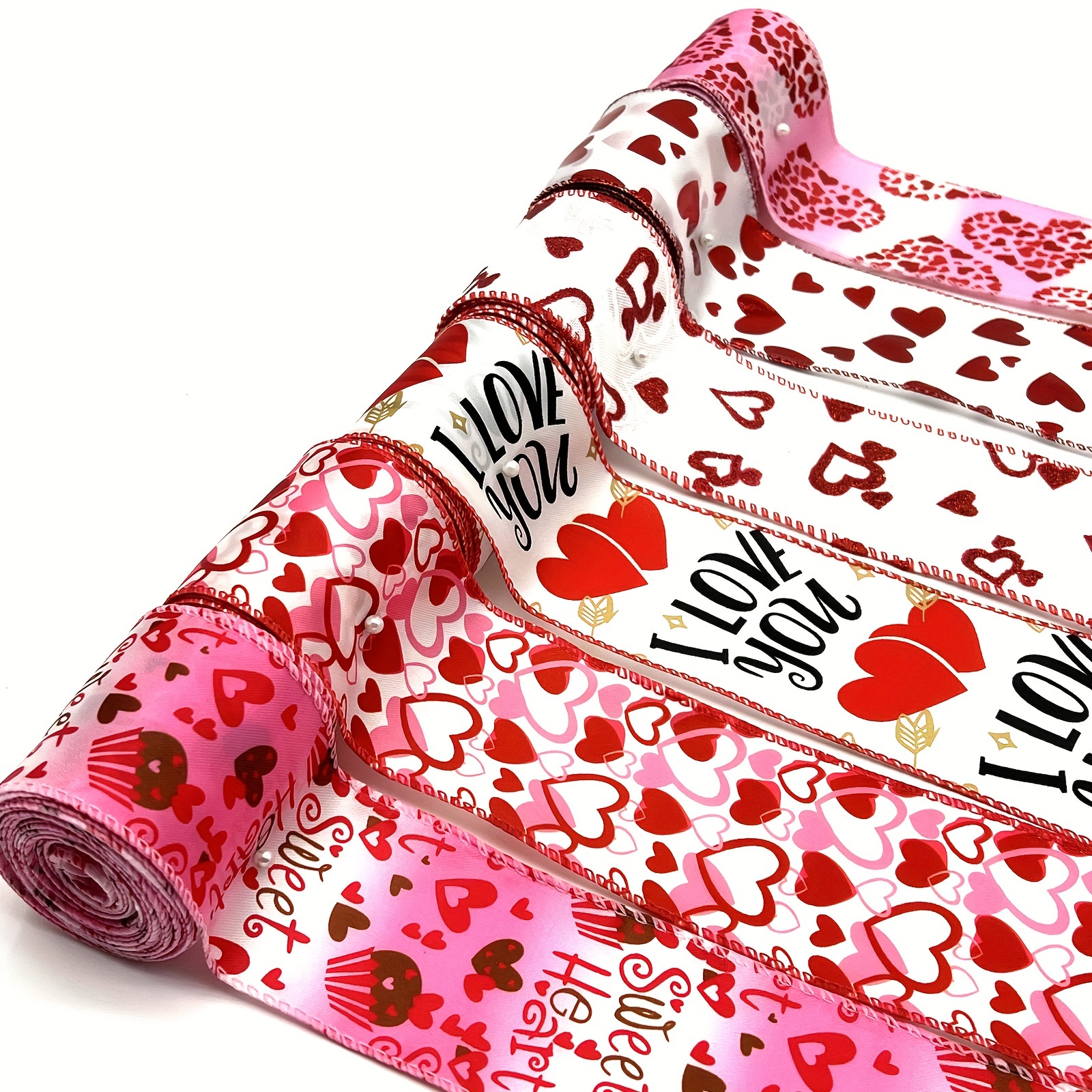 Valentine's Day Ribbon 12 Yards By Large Heart Printed And - Temu