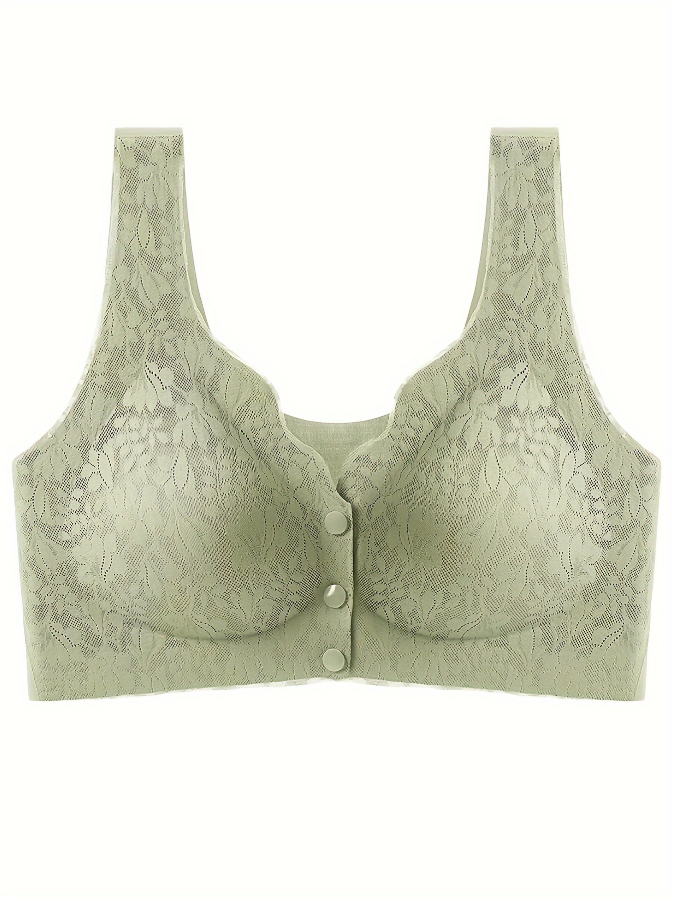 Contrast Lace Wireless Bra Comfy Breathable Front Buckle - Temu Canada