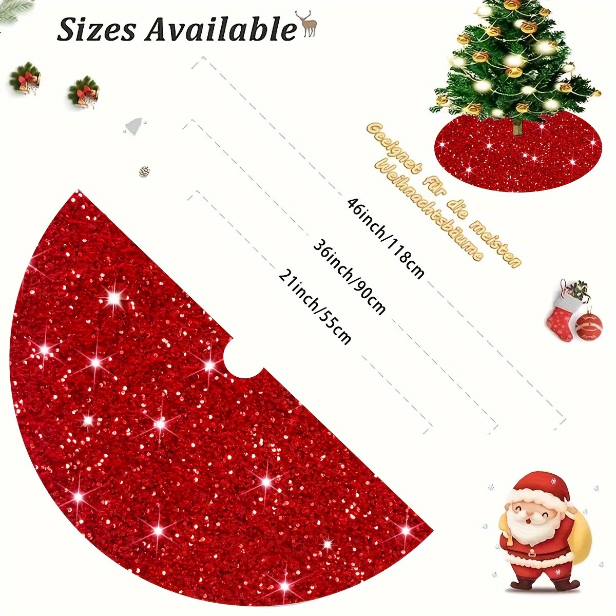 1pc Red Christmas Tree Skirt,Sequin Velour Tree Skirt,Thick Xmas Tree  Mat,Unique Christmas Tree Blanket,Glitter Embroidery Tree Cover Skirt For  Indoor
