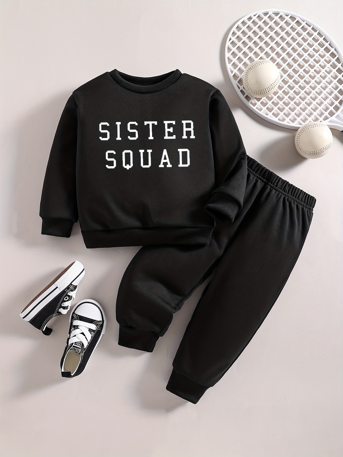 Girl's Little Sister Print Outfit Sweatshirt Sweatpants Set - Temu