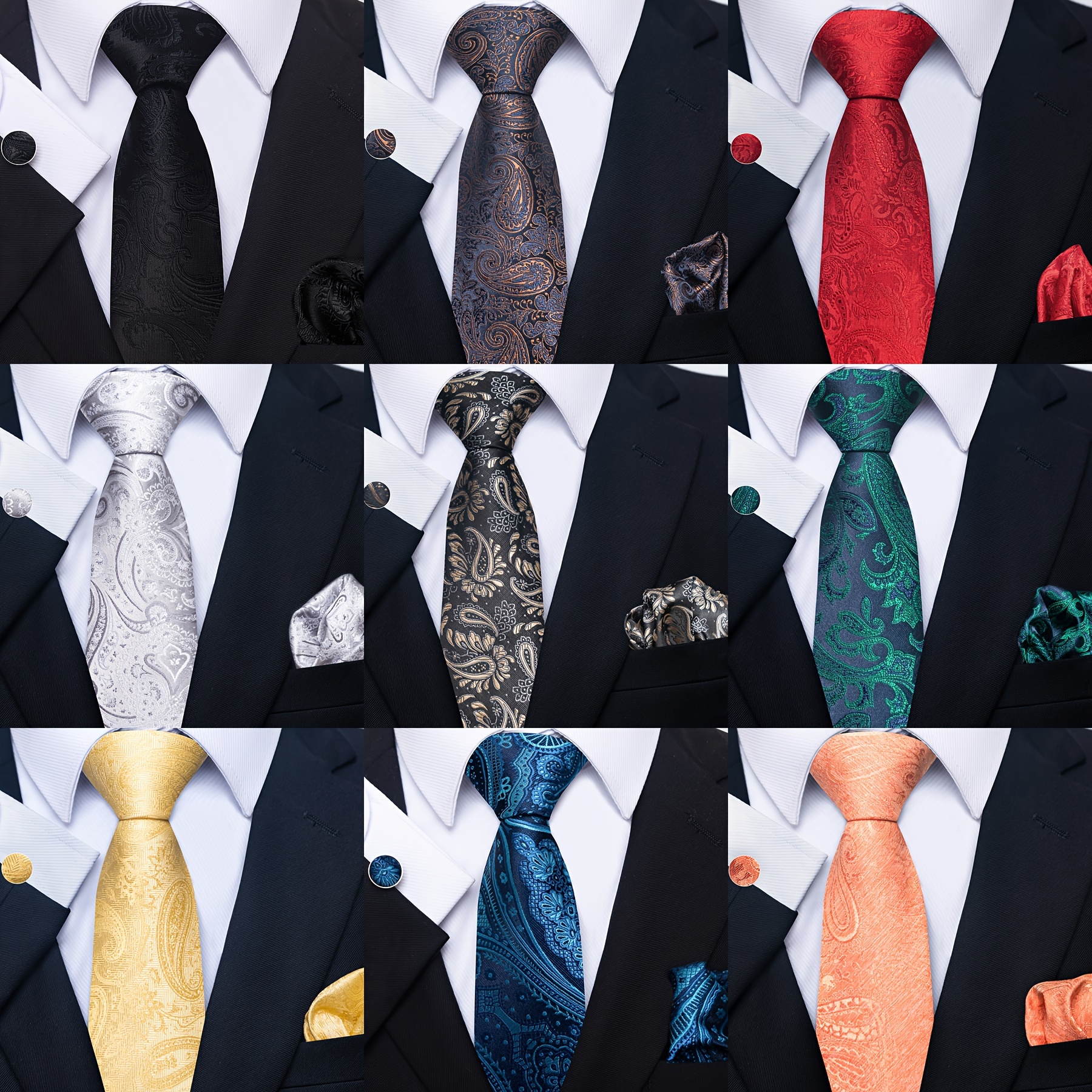 Barry.Wang Men Scarf Paisley Silky Ascot Cravat Pre Tied Bowtie