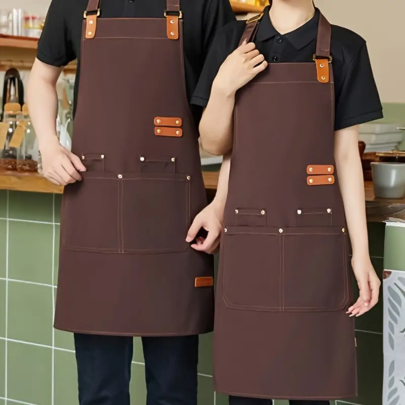 Waterproof Canvas Apron with Pockets Kitchen Restaurant Cooking