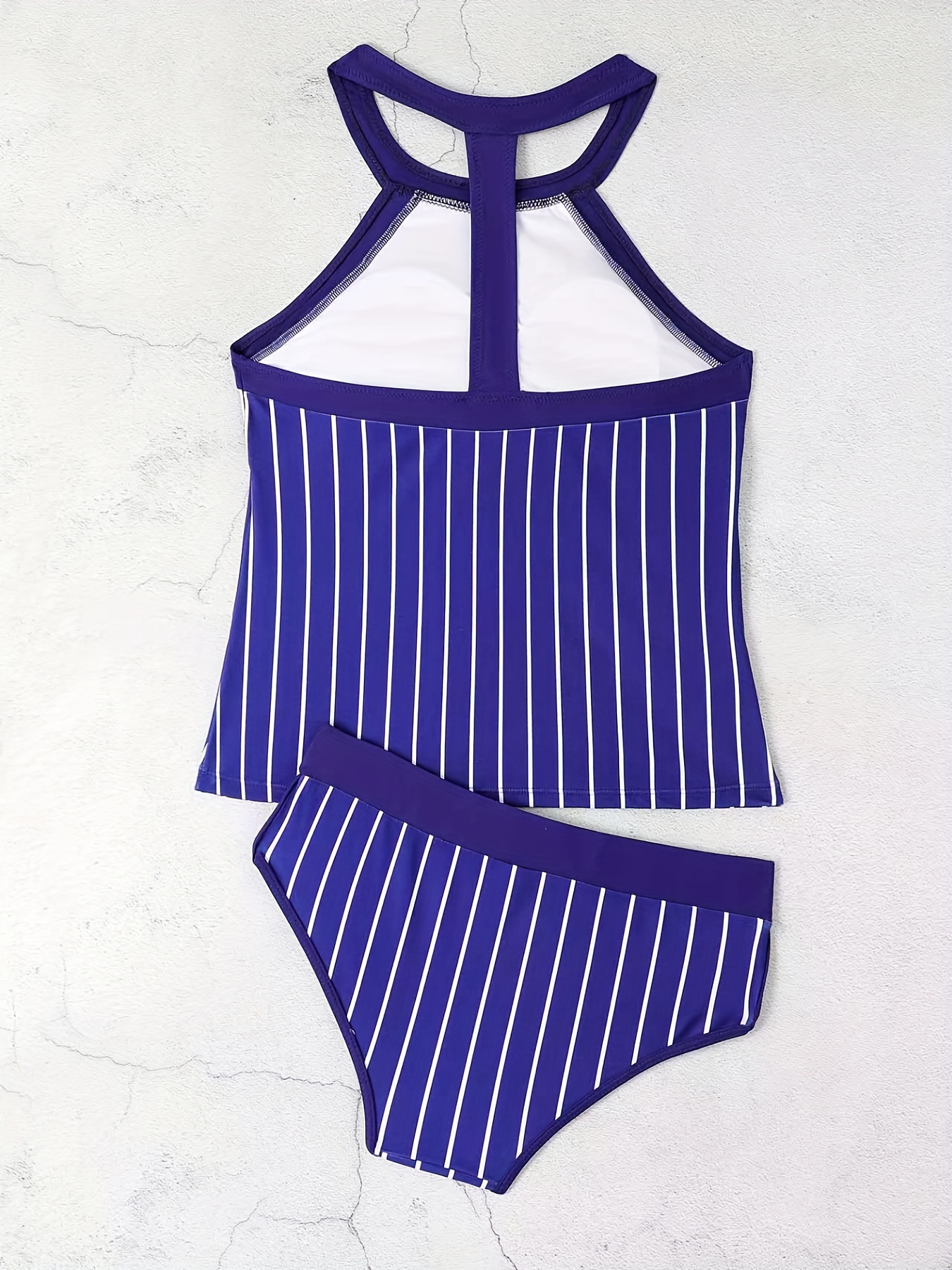 Striped Print Bow Tie Blue Tankini Sleeveless Stretchy T - Temu