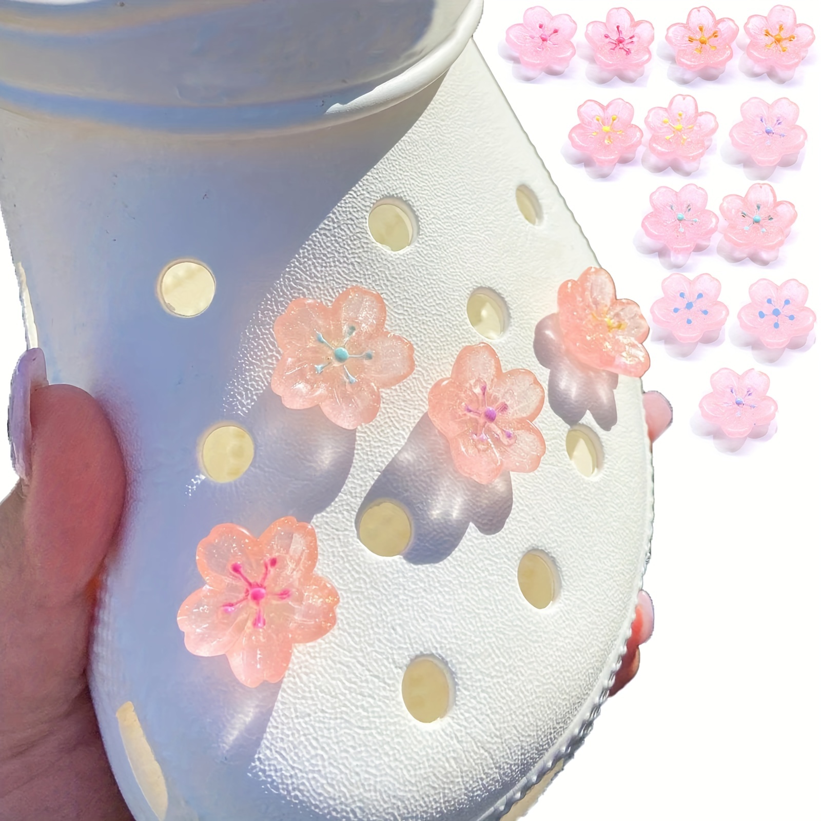 12pcs Cherry Blossom Shoe Charms Women & Girls