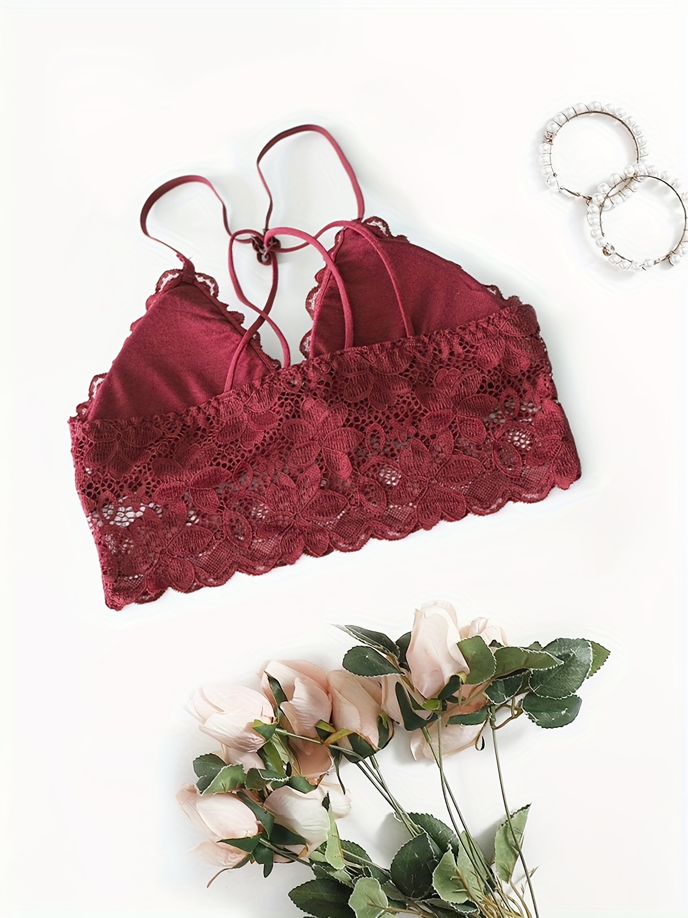 Floral Lace Bra Panties Romantic Triangle Cups Bra Scallop - Temu United  Arab Emirates