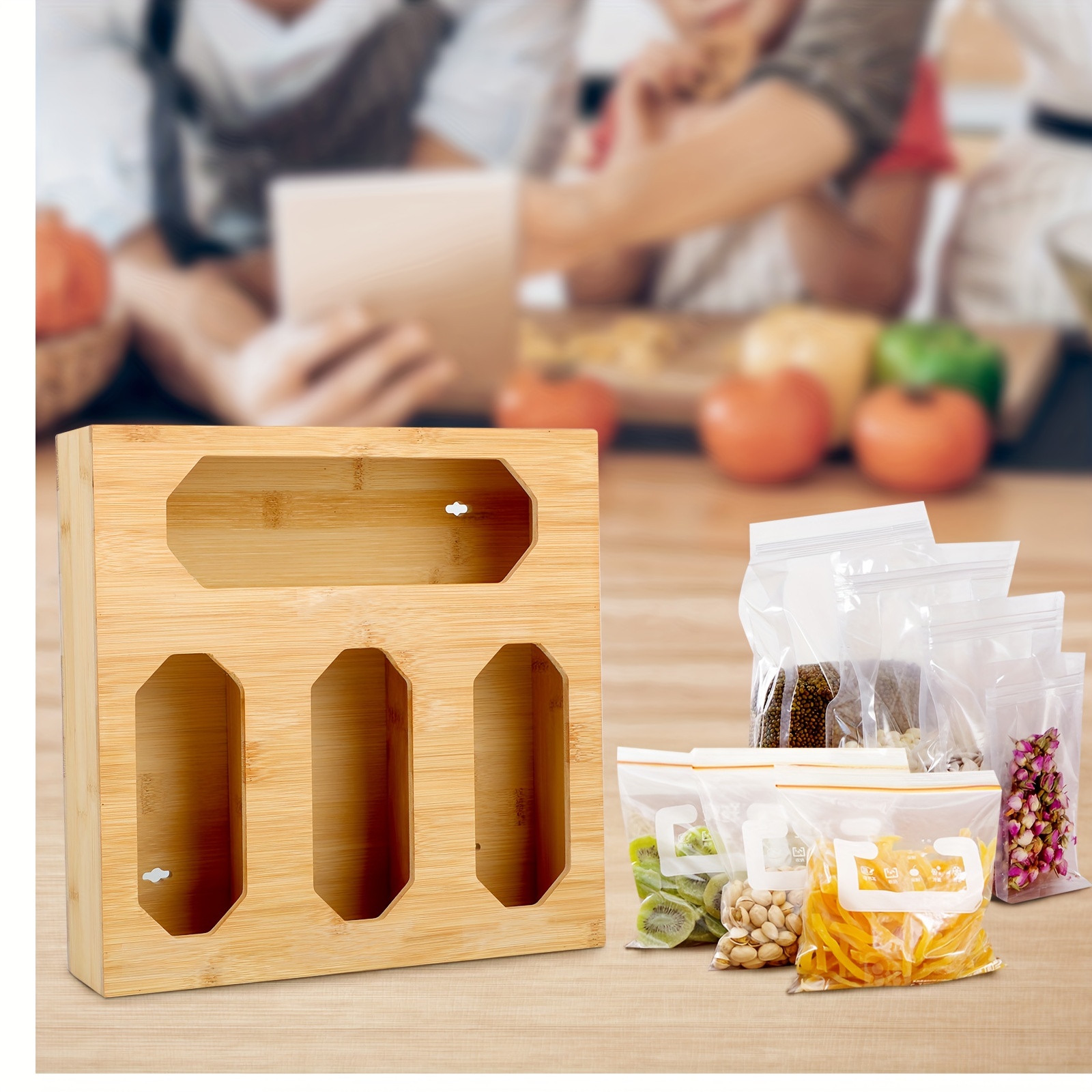 Bamboo Ziplock Bag Storage Organizer And Dispenser For Kitchen Drawer,  Compatible With Gallon, Quart, Sandwich And Snack Variety Size Bag, Kitchen  Accessories - Temu