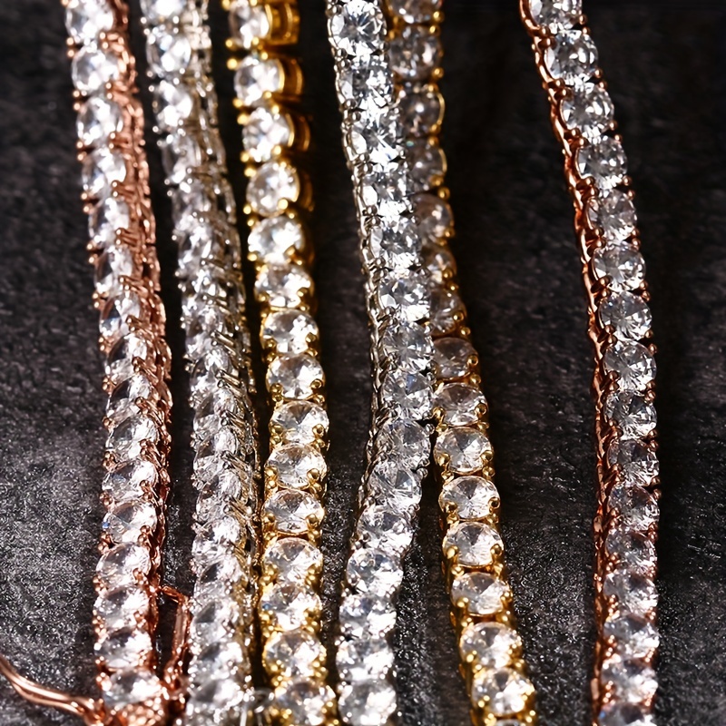 Single Row Tennis Chain Zircon Necklace Hip Hop Copper Chain - Temu