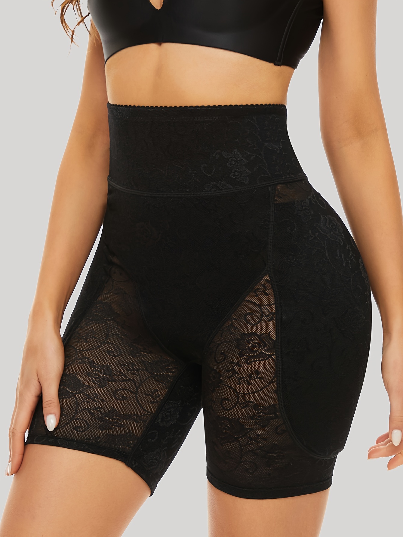 Contrast Lace Removable * Butt High Waist Shaping Shorts, Tummy Control  Compression Panties To Lift & Shape Buttocks, Women's Underwear & Shapewear