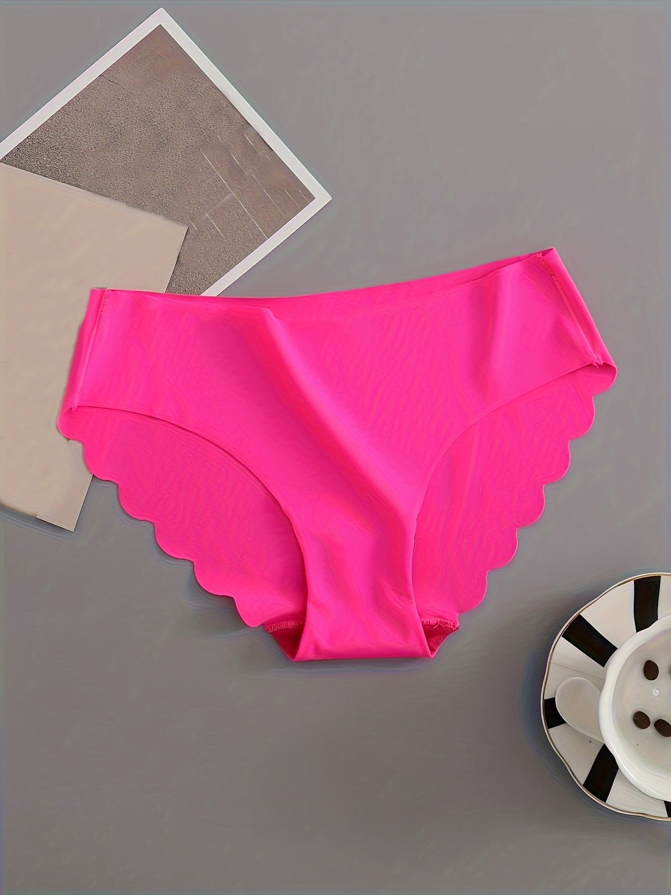 Soft Seamless Briefs Breathable Wave Trim Panties Women's - Temu