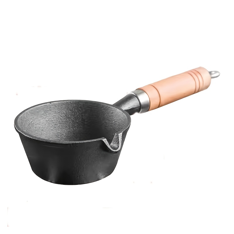 Cast Iron Pan Household Breakfast Pot With Wooden Handle - Temu