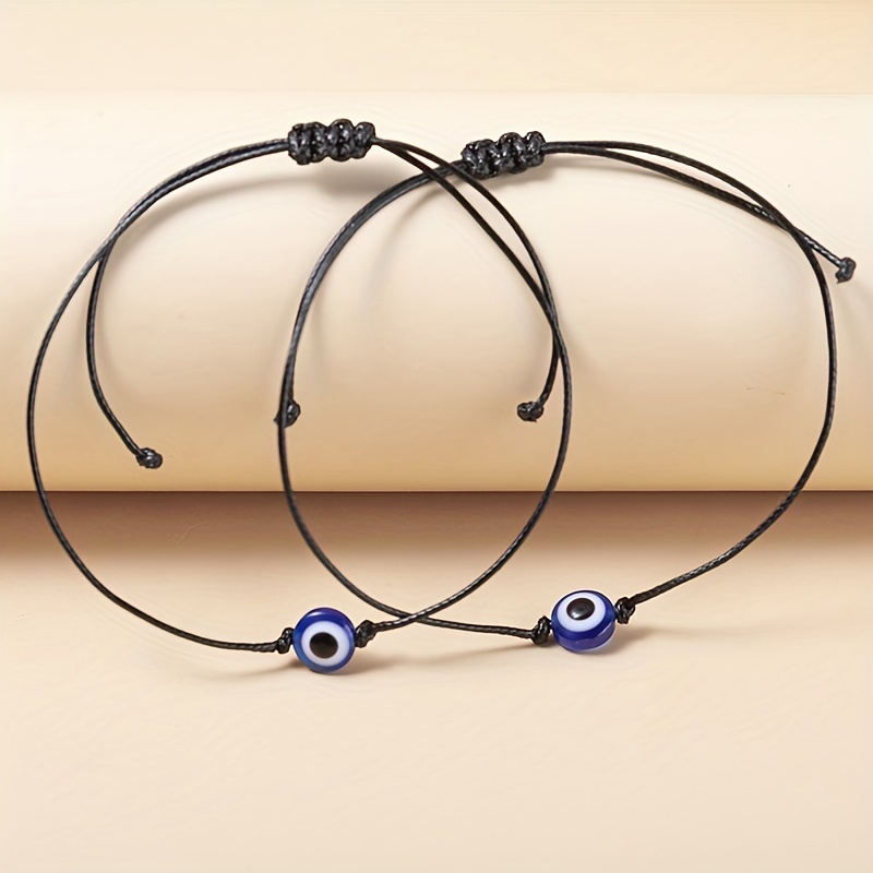 2 Pcs Devil's Eye Shape Beads Bracelet Set, Adjustable