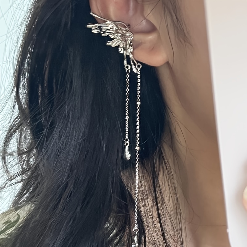 Zircon Butterfly Ear Cuff with Silver Tassel