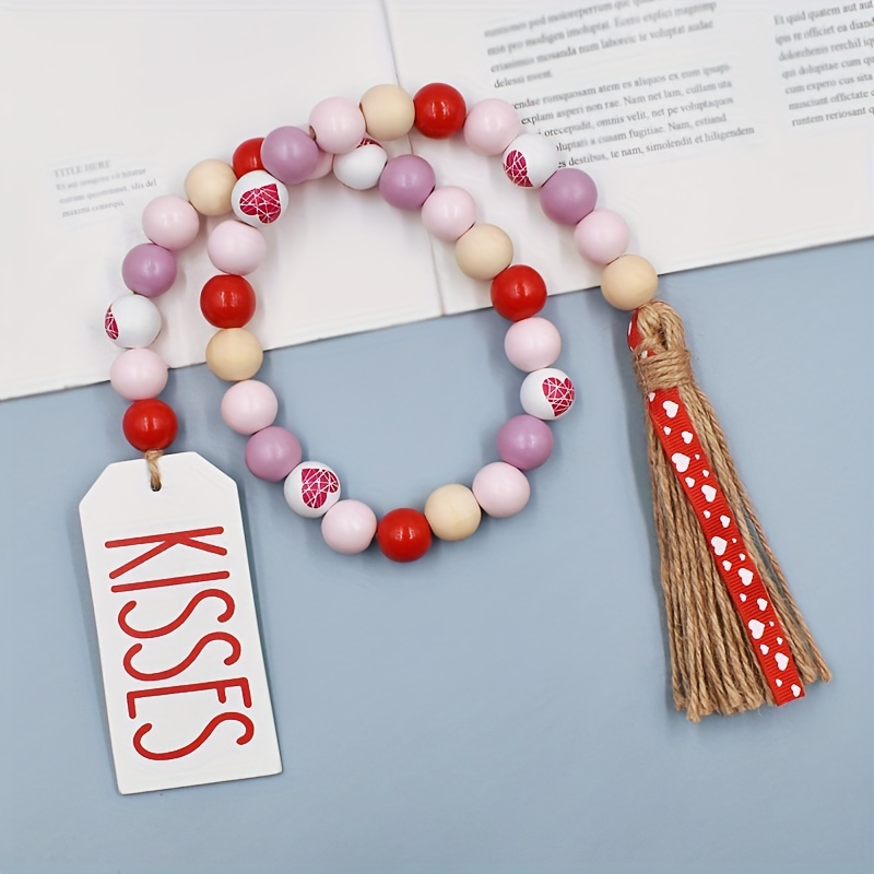 Valentine's Day Hemp Rope Tassel Beads Love Tag Color Wooden - Temu