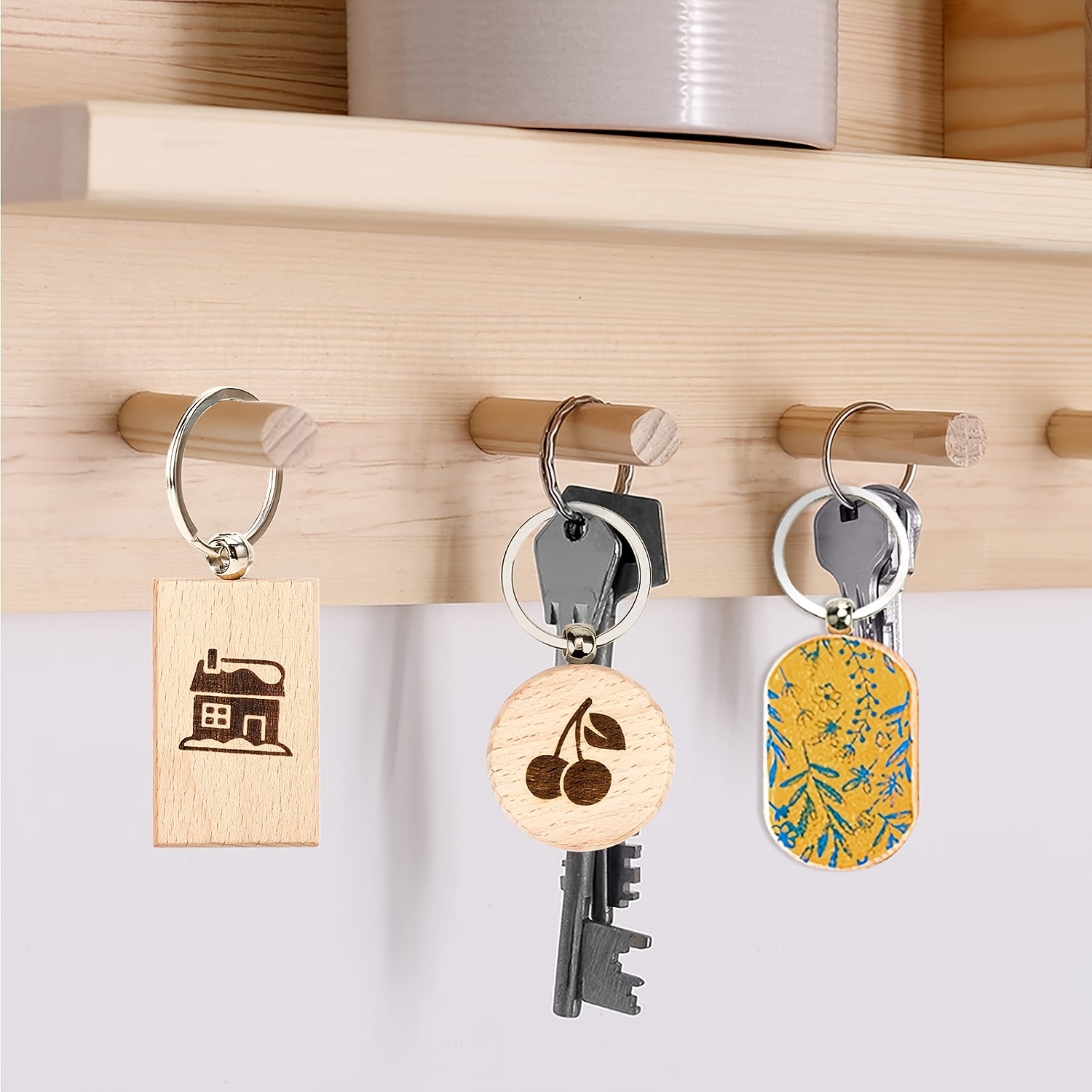 30pcs Wooden Keychain Blanket DIY Laser Engraving Wooden Blanks Keychain Backpack Accessories,Temu