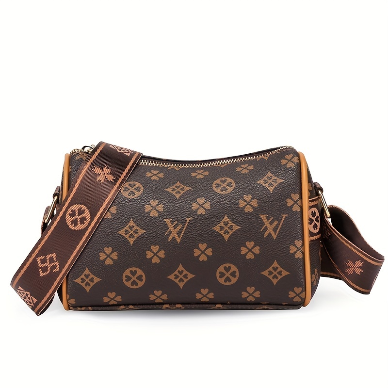 Stylish Printed Crossbody Bag, Pu Leather Zipper Shoulder Bag