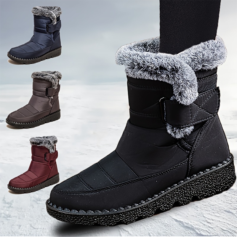Botas de nieve para mujer, botas de invierno impermeables de piel sintética  para mujer, botas de media pantorrilla para exteriores