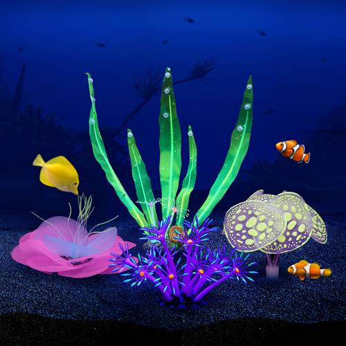 Glow Up Your Aquarium: 4-Pack of Glowing Fish Tank Decorations!