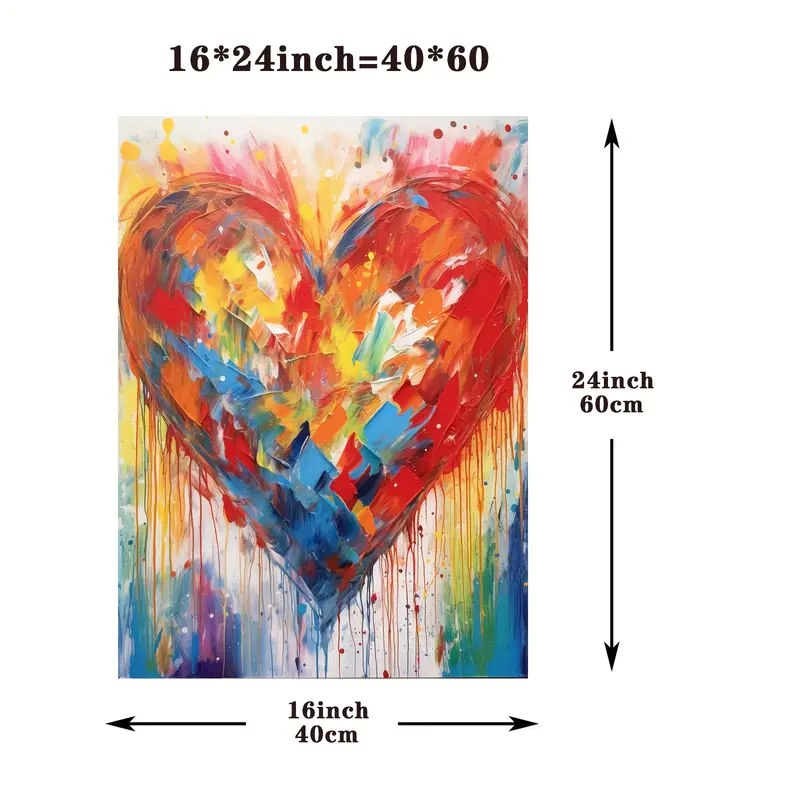 Framed Abstract Canvas Print Poster Colorful Love Heart - Temu