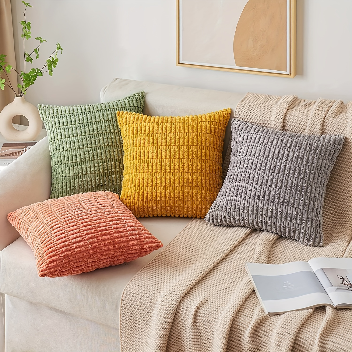 Throw Pillow With Corduroy Pillow Covers Pillow Inserts, Soft Boho Striped Throw  Pillows, Modern Farmhouse Sofa Living Room Couch Bed Home Decor, Yellow -  Temu