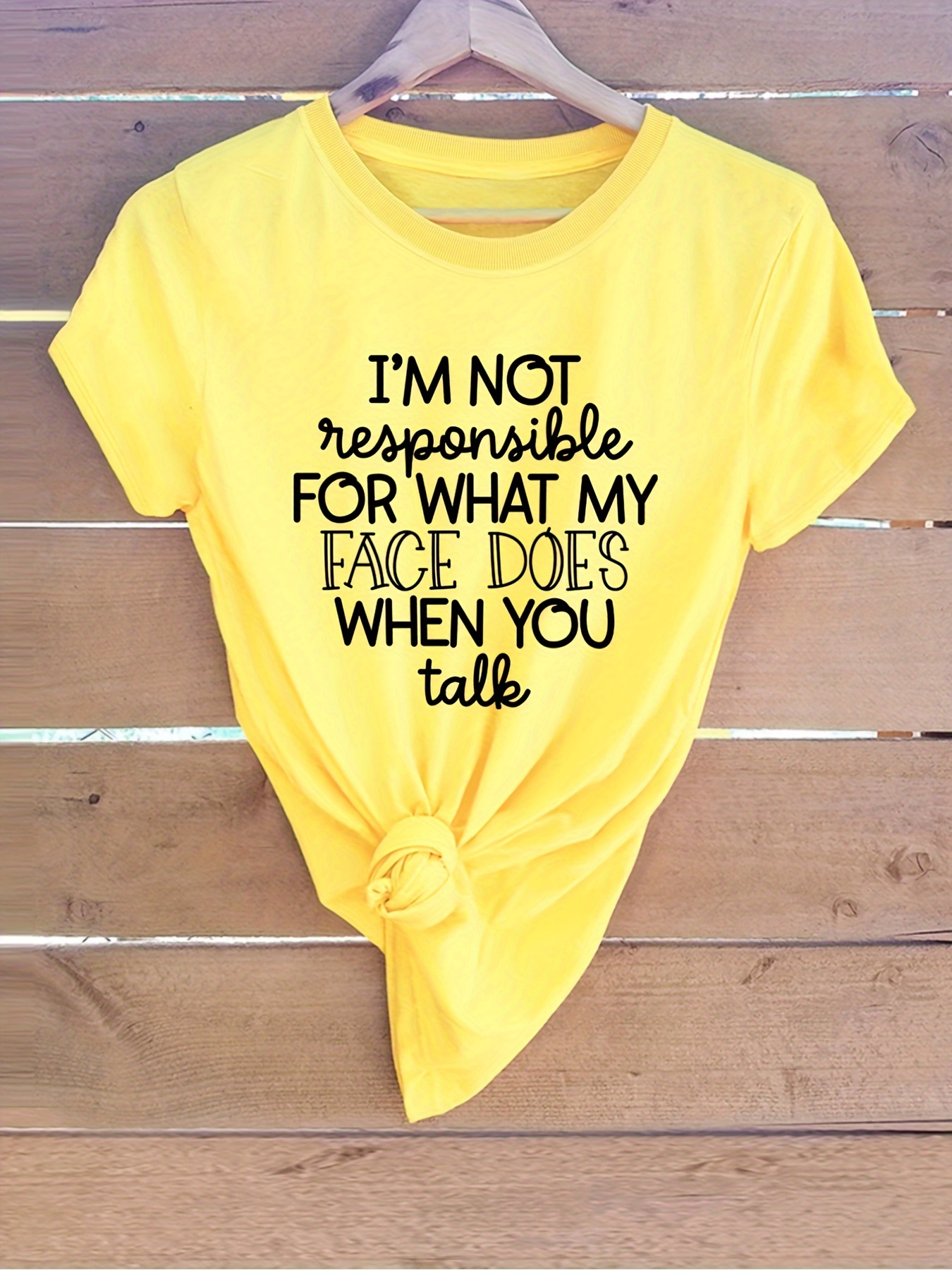Plus Size Casual Tee, Women's Plus Letter Print Short Sleeve Round Neck Slight Stretch T-Shirt
