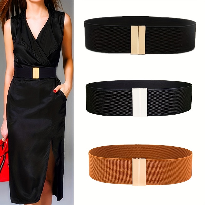 Black Adjustable Waist Band Simple Crop Tuck Shirt Band Vintage Elastic  Decorative Belt For Women