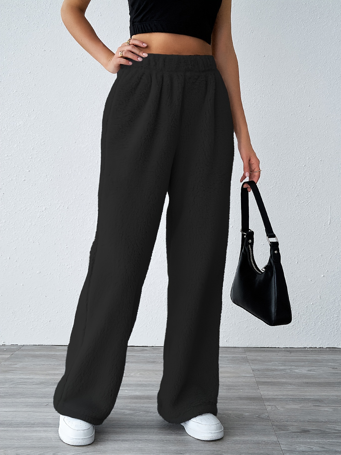 Women Suit Pants Straight Leg Trousers Solid Color High Waist