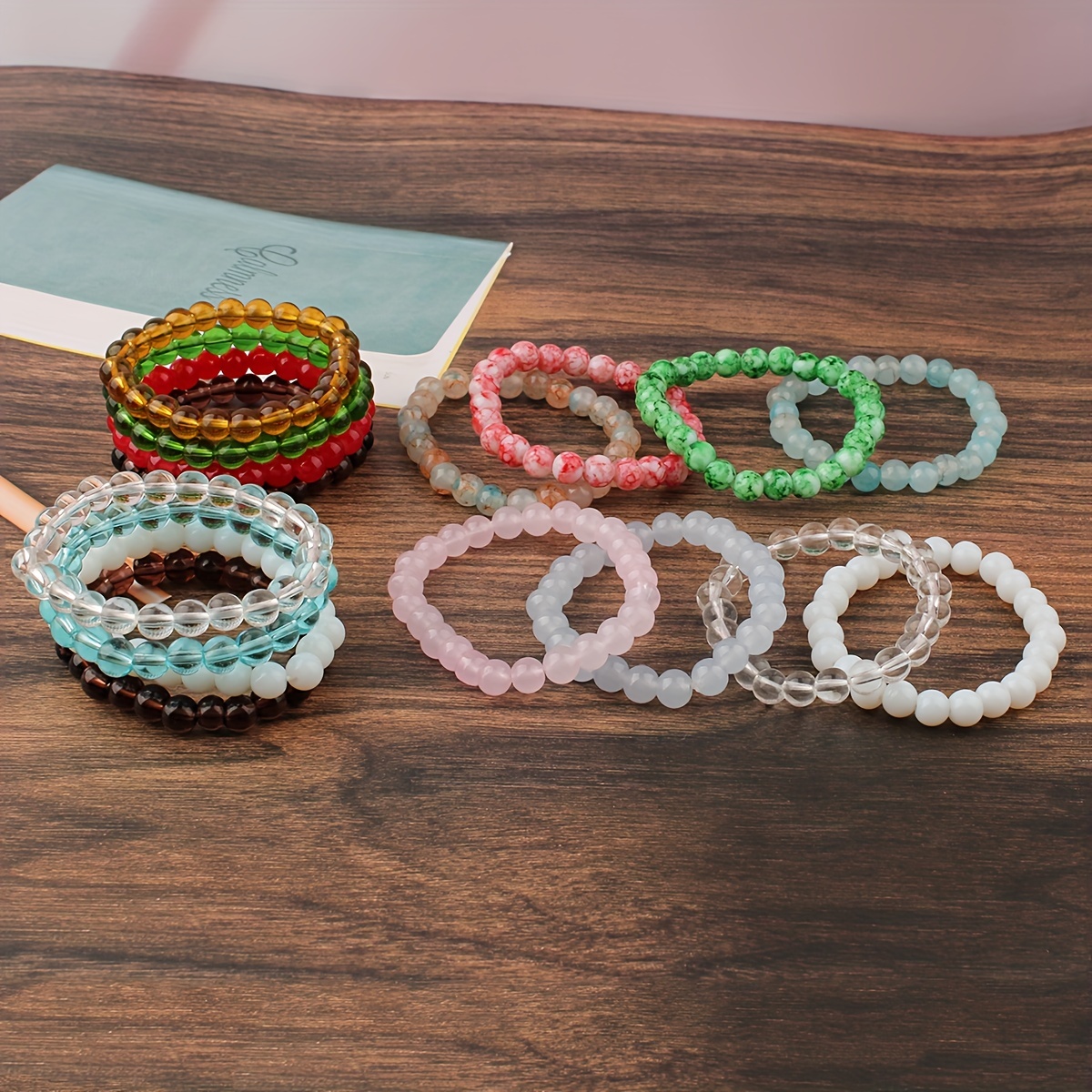 

16pcs/set Random Color Multiple Pattern Road Imitation Natural Stone Glass Bead Bracelets