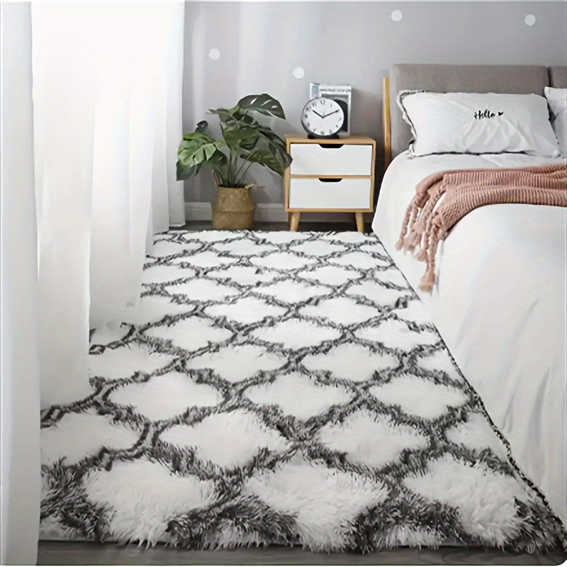 1pc Stylish Grey & White Checkered Rug - Anti-slip Floor Mat with Geometric Pattern - Durable, Versatile Decor for Living Room, Bedroom, Bathroom_voghion.com