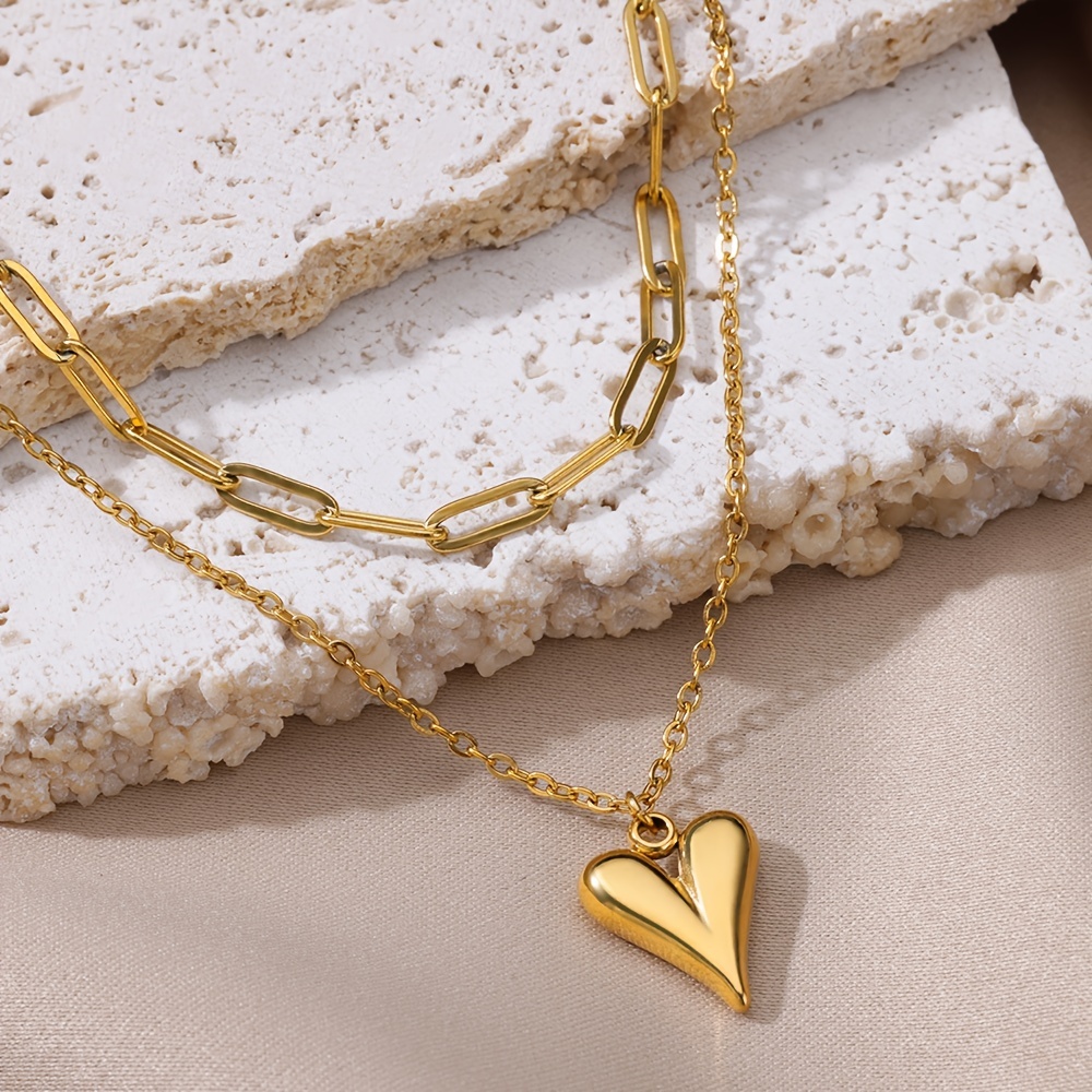 Love Stainless Steel Golden Double Layer Necklace For Couple