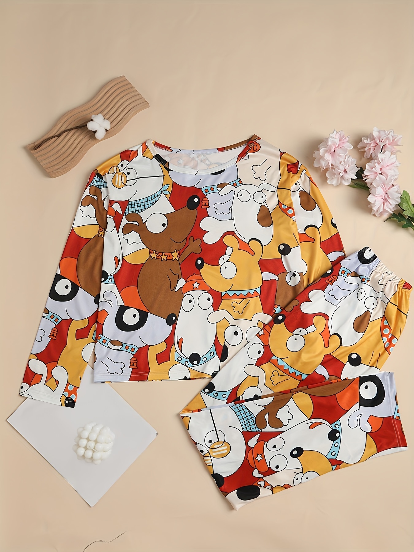 Weetiotio Pajama Set Cute Teen Short Sleeve Dog Print Soft Comfy