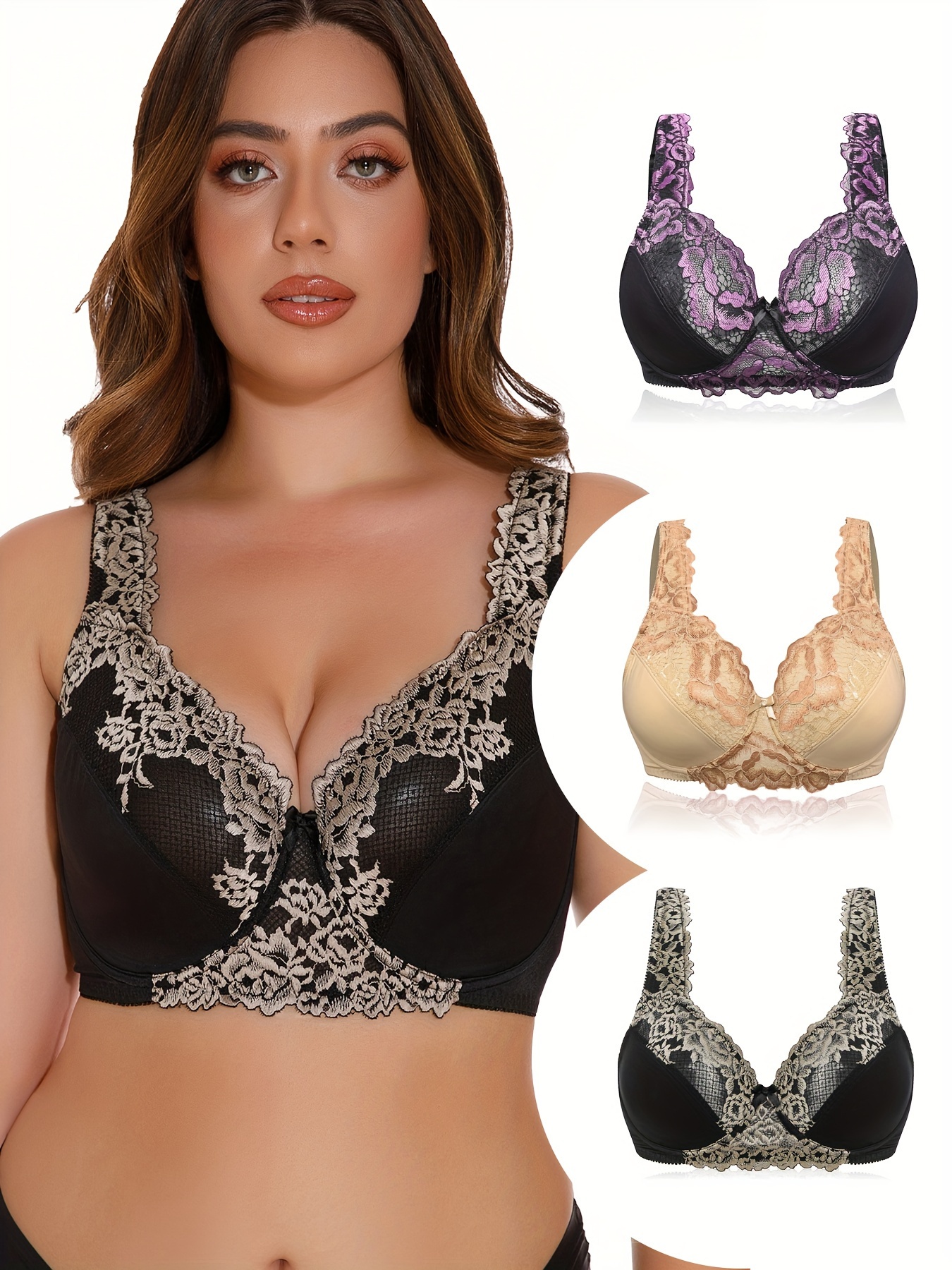 Curve Muse Women's Plus Size Push Up Underwire Full Coverage Tshirt Lace  Bras : : Clothing, Shoes & Accessories