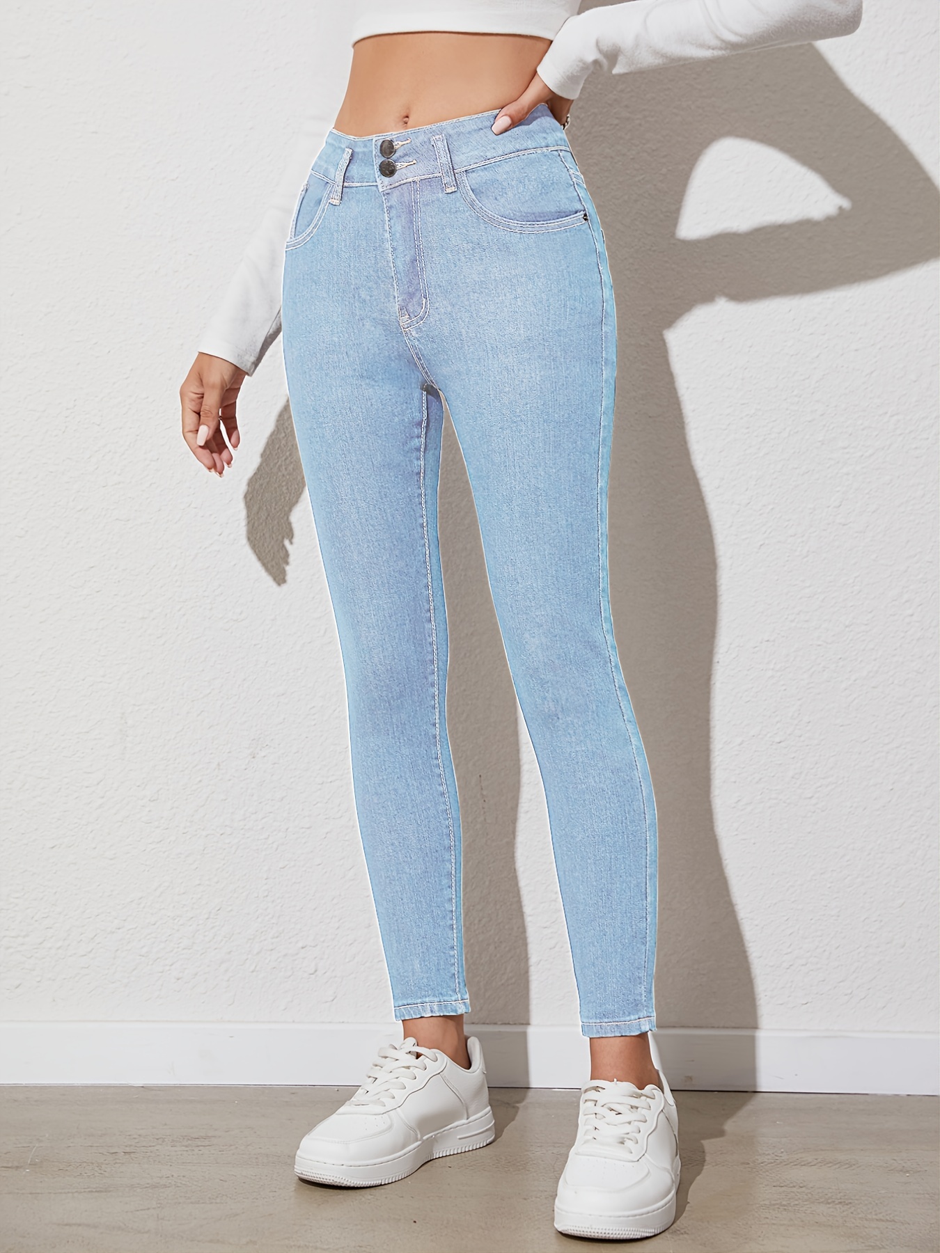 Jeans ajustados de cintura alta con cuatro botones para mujer, pantalones  de mezclilla ajustados con cintura alta para mujer