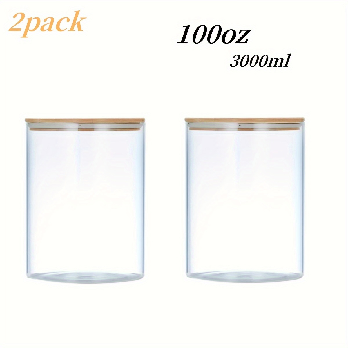 2 Pack Large Bamboo Glass Storage Containers with Lids, 100 Oz Glass Jars,  Pantry Storage Containers