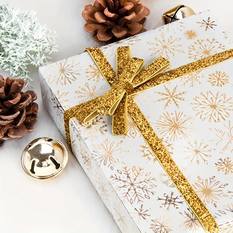 White Gift Wrapping Paper Golden Snowflake Prints Bulk Kraft - Temu