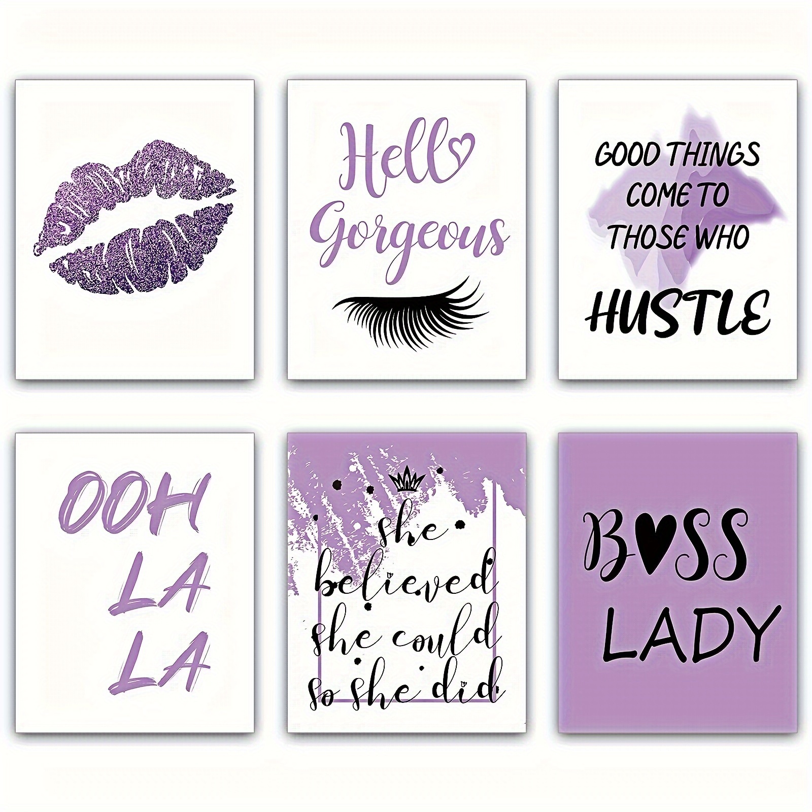 

6pcs Purple Ladies Bedroom Inspirational Wall Art, Inspirational Saying Wall Poster, Art Printed Wall Decor - Unframed