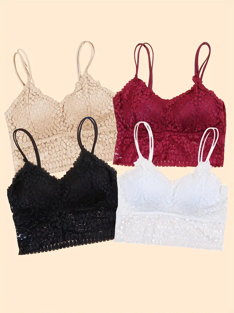 Floral Lace Wireless Bras Comfy Breathable Double Straps Bra - Temu