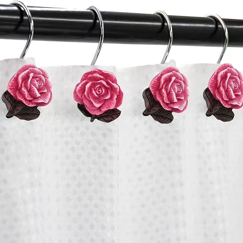 12pcs * Rose Shower Curtain Hook, Waterproof Rust-proof Metal Shower  Curtain Hook, Creative Decorative Curtain Hook, Bathroom Accessories