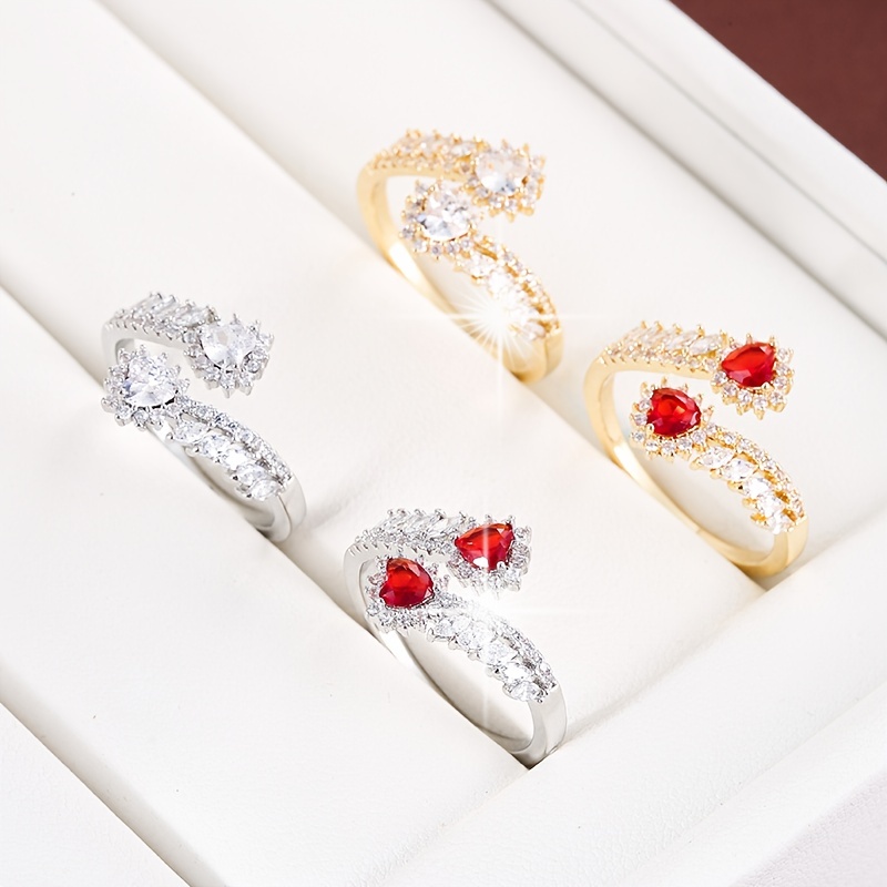 

Glitter Wheat Ear Design Heart-shaped Zirconia Open Adjustable Ring Female Banquet Ornament