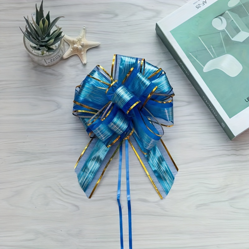 10pcs 7 Metallic Large Big Pull Bow Gift Wrapping Bows Ribbon for Wedding Presents  Christmas, Blue 
