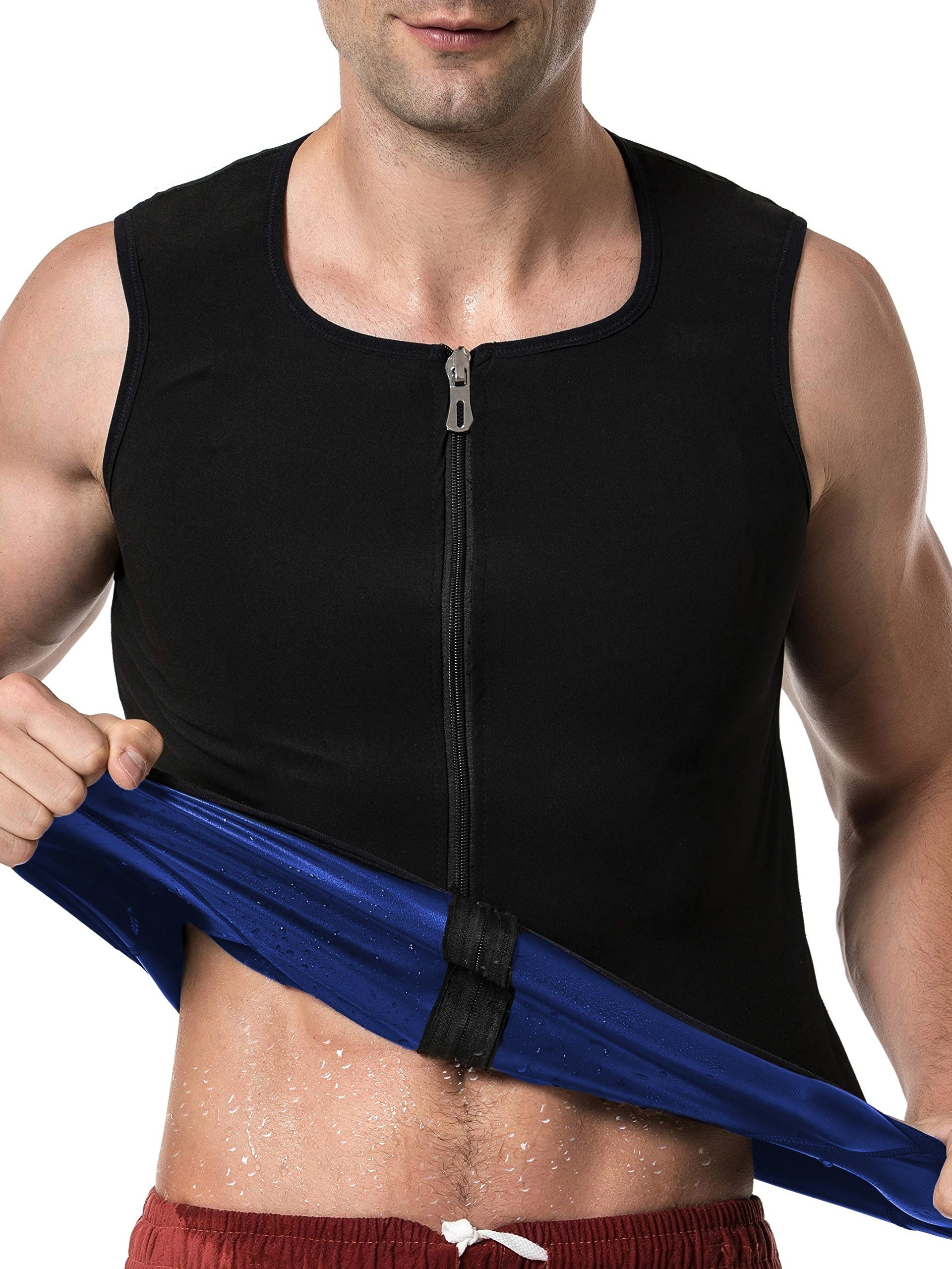 Men's Compression Sweat Sauna Vest: Moisture Wicking, High Stretch Body  Shaper with Back Support & Zip Up Tank Top for Workout & Fitness Gym