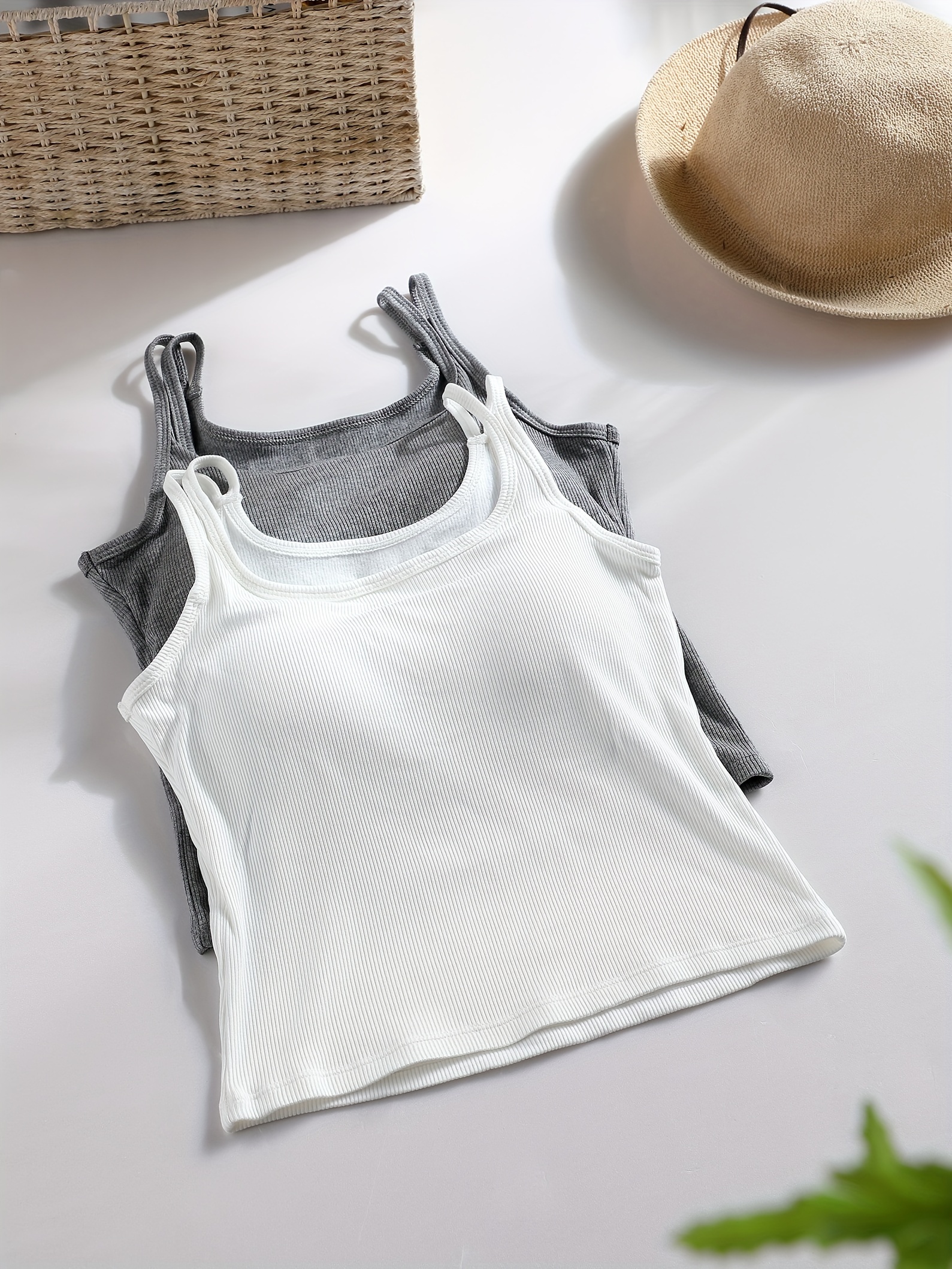 Women Knitted Tank Top Girl Thermal Camisole Slim Crop Top with Padding  Bras