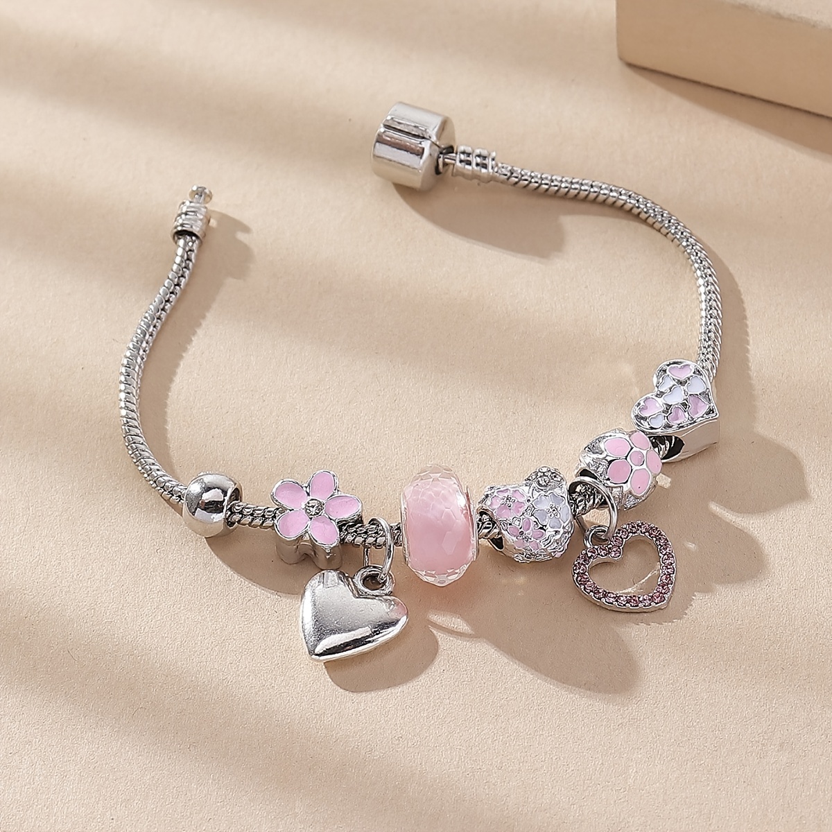 Charm Bracelet With Heart Shape Pendant Flower Etc - Temu