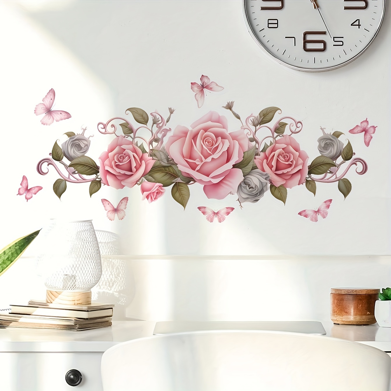 

1pc Fresh Style Vinyl Wall Sticker, Rose Flowers Print, Removable Waterproof Self-adhesive Wall Sticker For Bedroom, Entryway, Living Room, Porch, Home Decoration, 11.4*33.4in