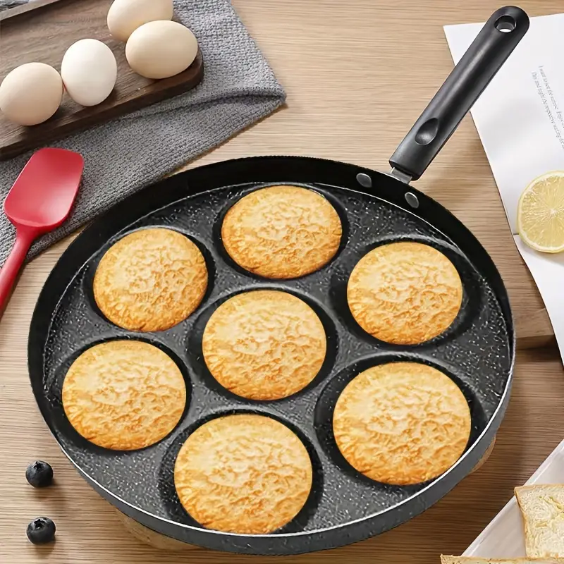 1pc Egg Skillet, Non-Stick Egg Frying Pan, 7-cavity Round Pancake Pan, Mini  Pancakes Fried Egg Burger Pan, Omelet Skillet, Cookware, Kitchenware, Kitc