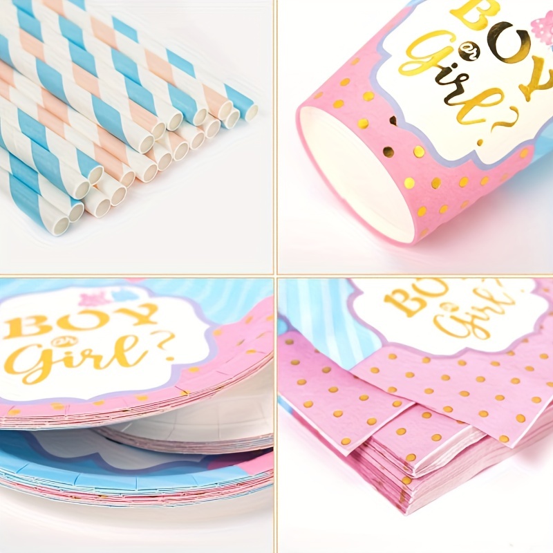 Gender Reveal Party Decorations, Boy or Girl Gender Reveal Plates and  Napkins and Cups Paper Straw Supplies for Gender Reveal Ideas Games Decor