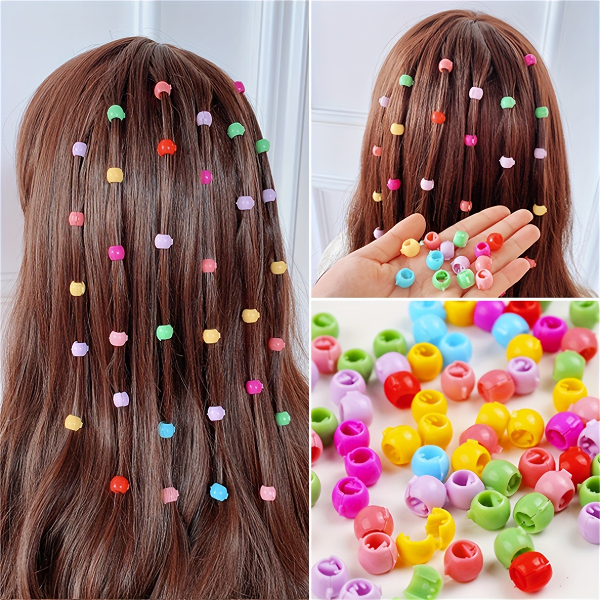 406pcs Hair Beads Set for Braids for Girls and Women Including 200pcs Clear  Hair Beads for Braids for Kids,200pcs Elastic Rubber Bands,5pcs Quick