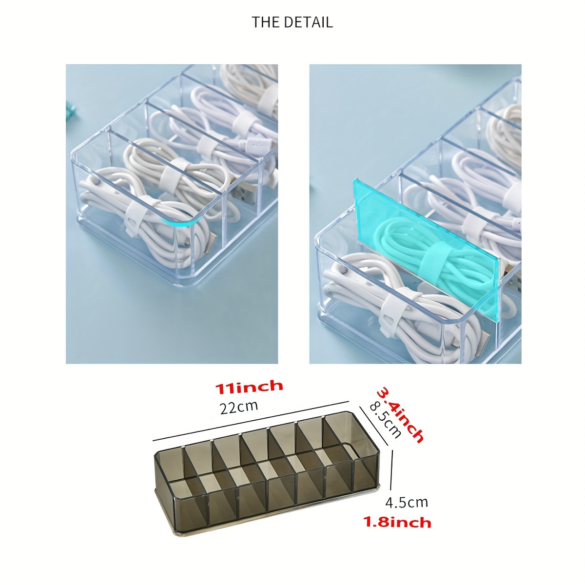  Caja organizadora de cables de datos, cajas organizadoras de  electrónica transparente, caja de gestión de cables de plástico con 10  bridas de cables, organizador de cargador acrílico de 8 capacidades, :  Electrónica