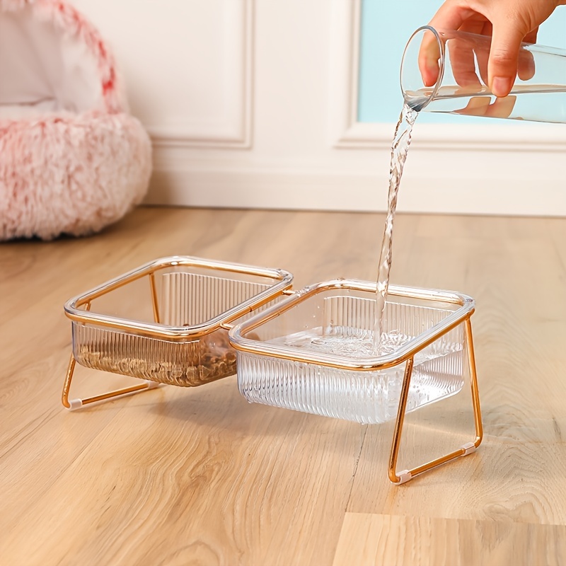 Transparent Double Cat Bowl With Vertical Design For Easy - Temu